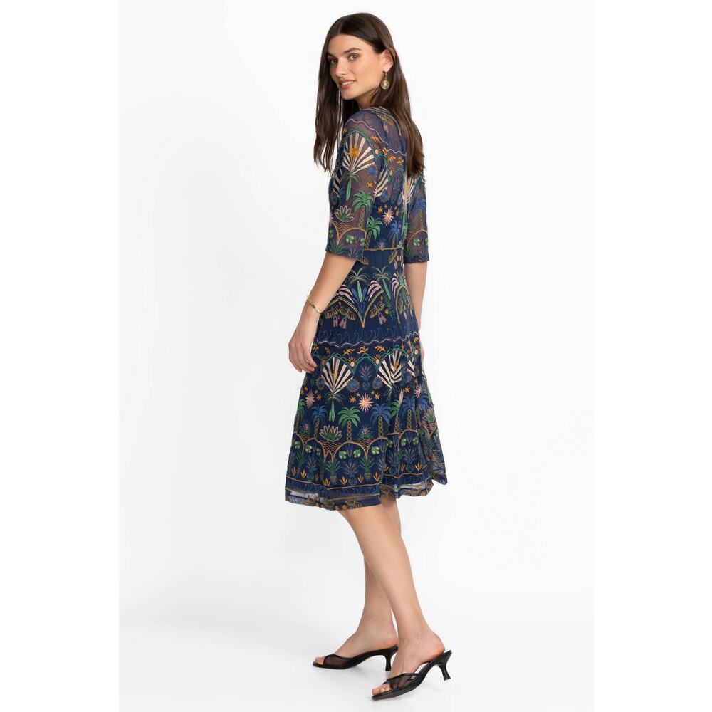 Johnny Was Women's Nova Paneled Midi Dress 3/4 Sleeves Blue Size Small NWT - Picture 5 of 16